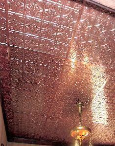 Painted #209 copper installed in T-grid drop ceiling system faux tin drop ceiling grid system installation
