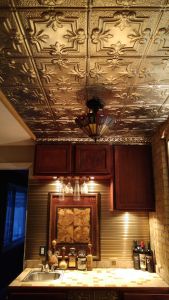 gorgeous bar with tambour and faux tin ceiling tiles metal-faux-tin ceiling tile