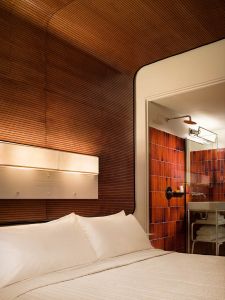tambour wall paneling and ceiling