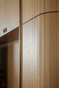 Our 1.5" 631 Red Oak Veneer wall panels make beautiful curves! red oak veneer tambour wood wall panels