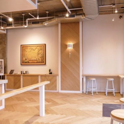 This is at Pourt in NYC - 331 Maple Veneer 331 Maple Veneer Tambour Wall Paneling