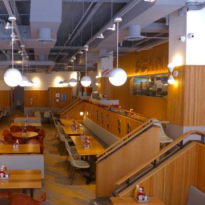 Solid wood tambour at Schnippers in NYC solid wood tambour wall panels