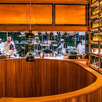 375 white oak solid wood tambour in restaurant NYC solid wood tambour wallcovering